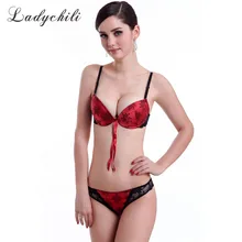 Ladychili Для женщин Нижнее бельё Бесшовные флоры печати мяч В виде ракушки атласный бюстгальтер и Трусики для женщин комплект романтический французский Кружево бюстгальтер и стринги Набор n303