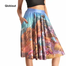 Qickitout юбки с карманами модные женские идиллические горные пейзажи 3D цифровая печать карманные Юбки Высокая талия Повседневная юбка