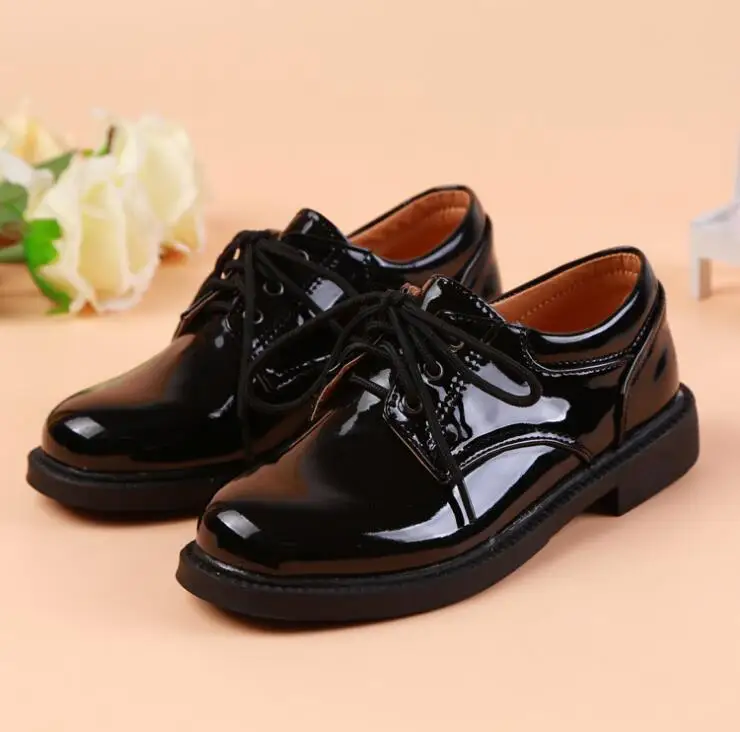 Стиль, детская кожаная обувь, на шнуровке, черно-белая, Британская, для студентов, для мальчиков, для свадебной вечеринки, обувь для шоу, детская спортивная обувь - Цвет: Черный