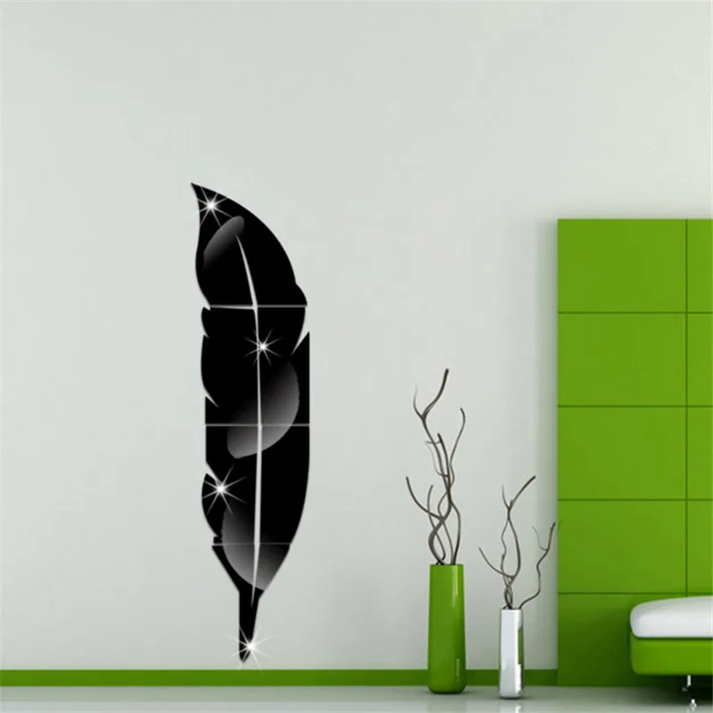 73*18 cm plumas acrílico espejo pegatina decoración del hogar espejo autoadhesivo para sala de estar DIY 3D hogar calcomanía murales decoración de pared