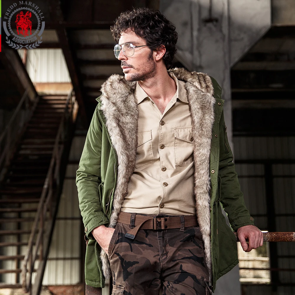 Fredd Marshall Men's Winter Medium Long Parka Fur Collar