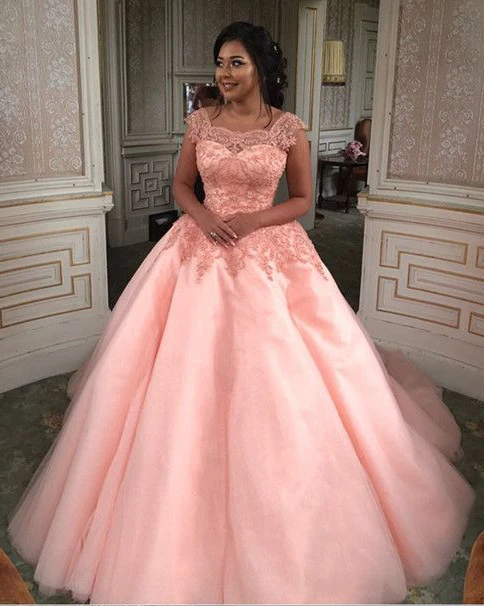  Pink  Puffy 2019 Cheap Quinceanera  Dresses  Ball Gown  Cap 