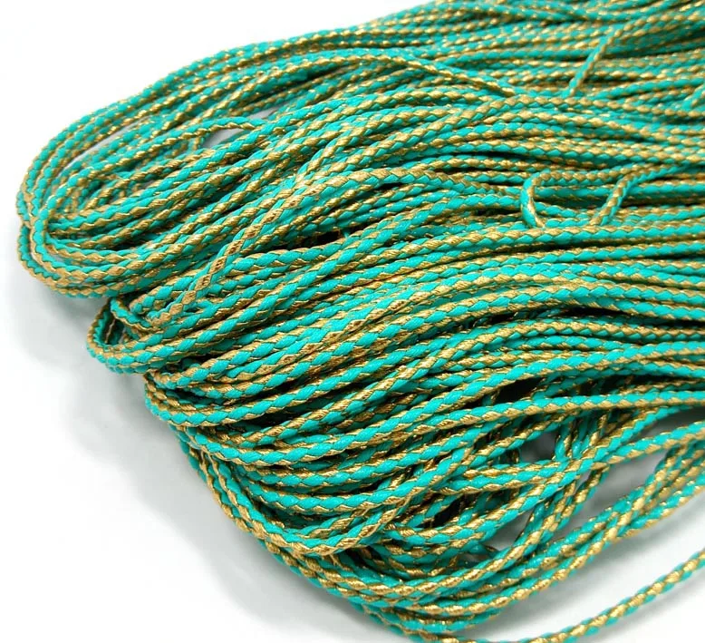Free shipping 15m gold mix blue braid PU leather Beading Cord 3mm dia