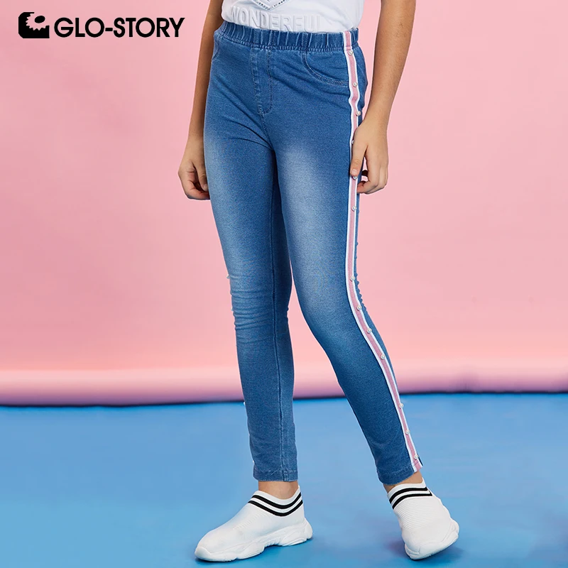 GLO-STORY для девочек Новинка 2019 года модные обтягивающие штаны леггинсы с бусинами и