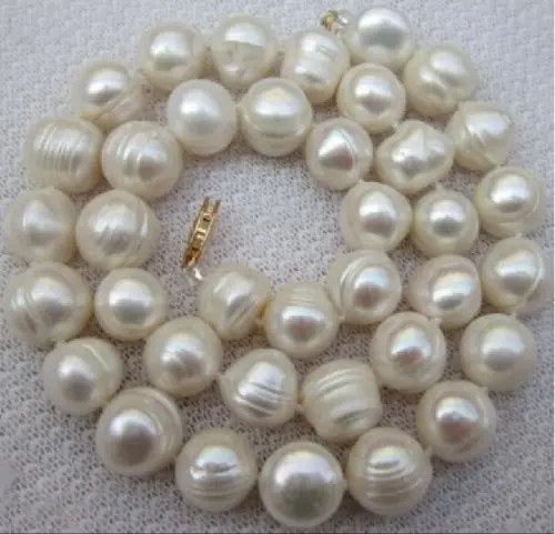 

FREE SHIPPING>@@> CHARMING SOUTH SEA BAROQUE 11-12MM 18 INCH WHITE PEARL NECKLACE GOLD CLASP ^^^@^Noble style Natural Fine jewe