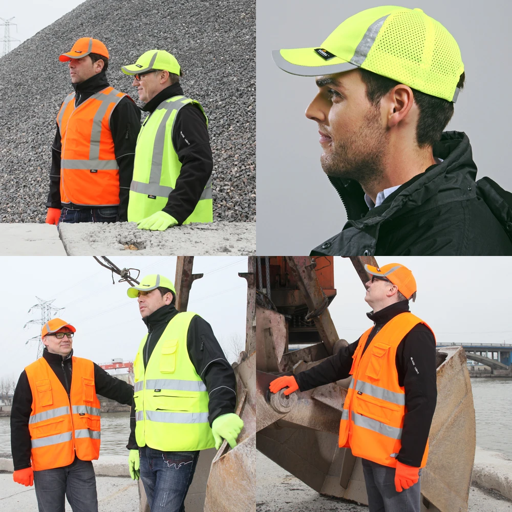 

Mens Outdoor Cap Reflective Baseball Hat Structured Safety Hats For Adult Sunscreen Orange or Yellow NEW