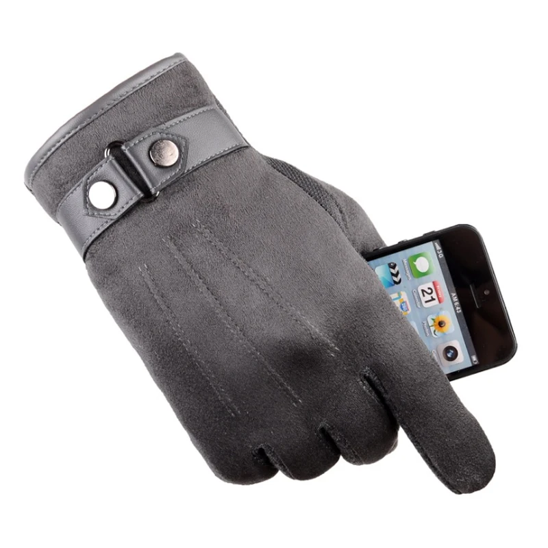 Men Gloves Touch Screen Suede Leather Winter Warm Fleece Lined Thermal Driving