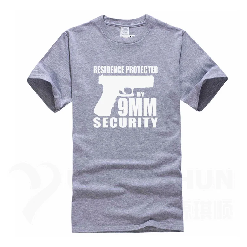 Фирменная футболка, забавная Мужская футболка, футболка с изображением пистолета, защищенная от 9 мм, футболка с принтом в виде букв, 16 цветов, XS-3XL, топы, футболки - Цвет: Gray 1