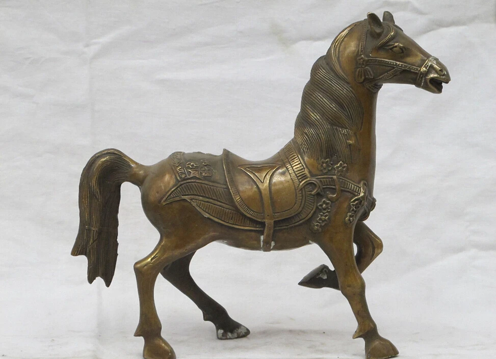 

11"Luckly Chinese pretty Bronze Raise your hoof gallop Horse animal statue