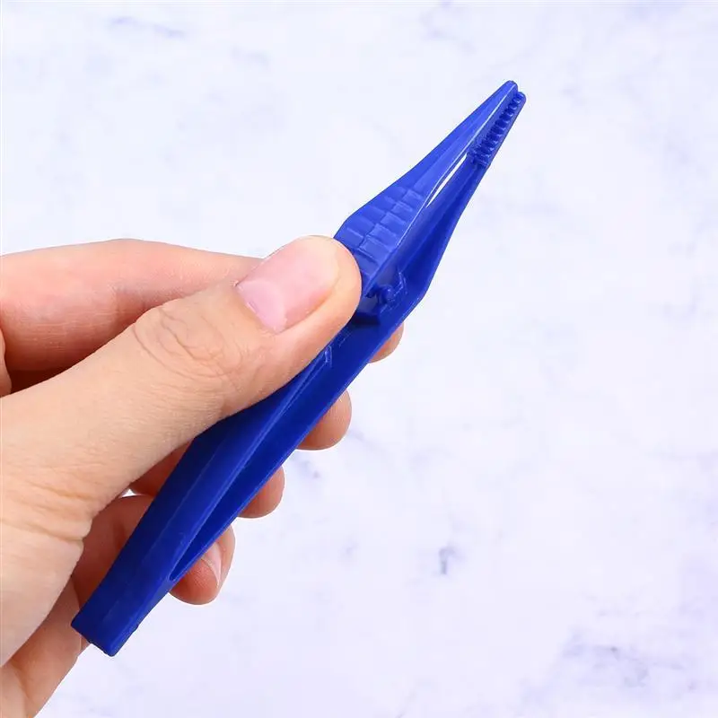 WINOMO 10pcs Plastic Pointy Professional Mini Bulk Blue Forceps Tapered First Aid Mini Bead Tweezers For Eyebrows For Crafts