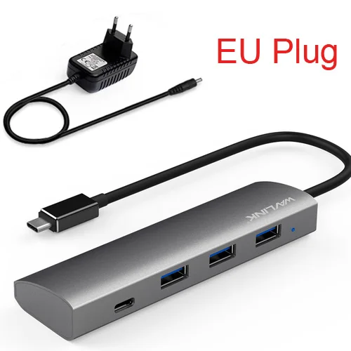 Сертифицированный 4 порта usb-хаб 3,0 USB-C сплиттер с адаптером питания 5В/4А алюминиевый высокоскоростной 5 Гбит/с EU/US/UK для ноутбука MacBook - Цвет: 28.55