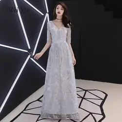 Weiyin 2018 Половина рукавом v-образным вырезом вечернее платье Простой кружева прямо на молнии роскошные невесты платья Выходные туфли на