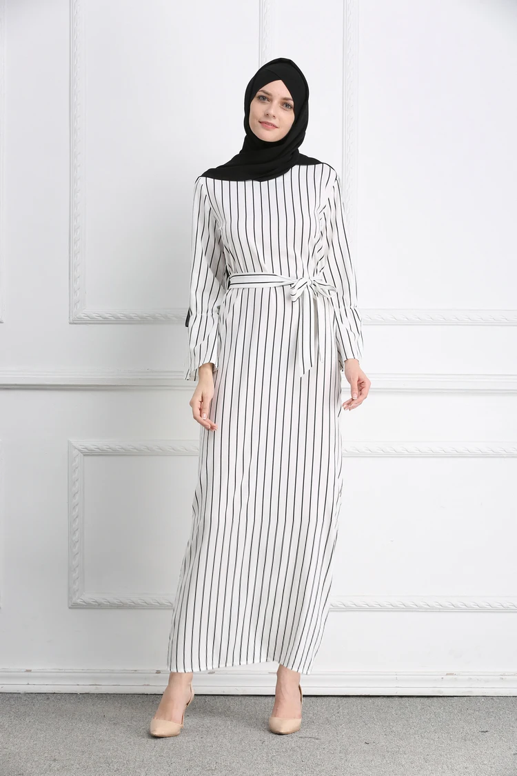 Мусульманское Полосатое Макси-платье с рукавами труба абайя длинная юбка халат Платья Туника кимоно Юба Ближний Восток Рамадан Арабская Исламская одежда