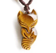 Wholesale Yellow Tiger Eye Natural Stone Pendant Caved Fox Pendant Necklace Energy Stone Sweater Chain Necklace Fashion Jewelry