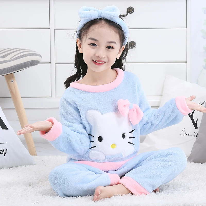 

A%A-512 Winter Children Fleece Pajamas Thicken Warm Flannel Sleepwear Girls Boys Lounge Wear Coral Fleece Kids Homewear Pyjama