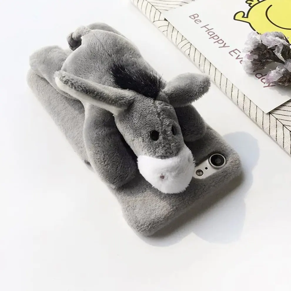 

2pcs Lovely Cute 3D Donkey Doll Toys Plush Cell Phone Cases For iPhone Back Cover