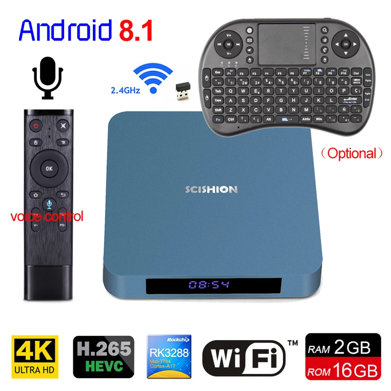 

New Android 8.1 TV Box AI ONE RK3328 2GB 16GB Bluetooth 4.0 WiFi USB 3.0 Media Player 4K HD Smart Set Top Box With Voice Control