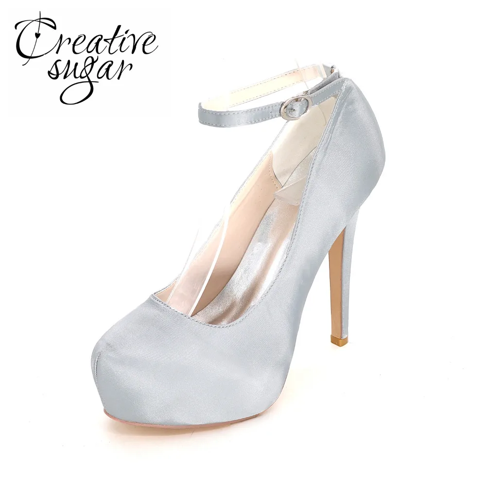 Creativesugar closed toe inside platform lady high heels satin dress