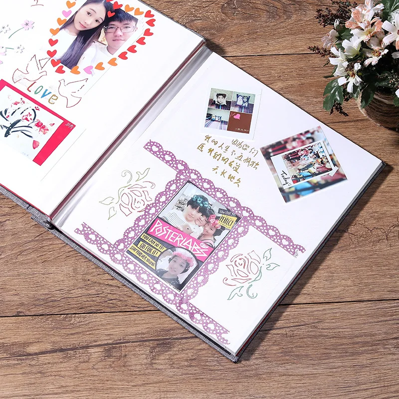 Льняной 16 дюймов DIY Фотоальбом для влюбленных подарок на день рождения свадебные фотографии детские фото Ablum скрапбук бумажные поделки альбомы липкие