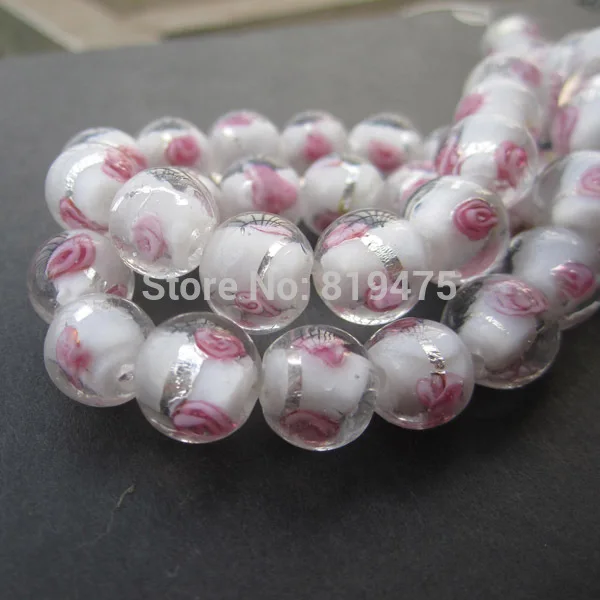 20Pieces/Lot 8mm 10mm 12mm Lampwork Glass Beads Flower With Silver Foil White Co 20Pieces/Lot 8mm 10mm 12mm Lampwork Glass Beads Flower With Silver Foil White Co