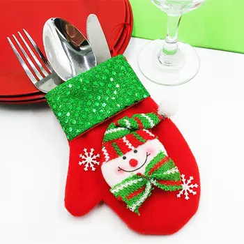 

Christmas Glove Gifts Bag Merry Christmas Fork Spoon Holders Dining Room Decor Table New Years Xmas Knife Fork Bags 6pcs/lot