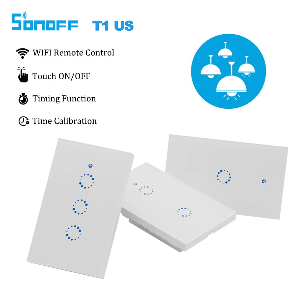 Sonoff T1 США Смарт Wi-Fi настенный выключатель света 1 2 3 Gang Touch/Wifi/RF 315/APP удаленного