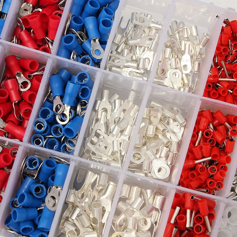 

1000Pcs 24Types Insulated Crimp Terminals Kit Electrical Cable Wire Cord Pin End Connectors Spade Fork Ring Assorted Set