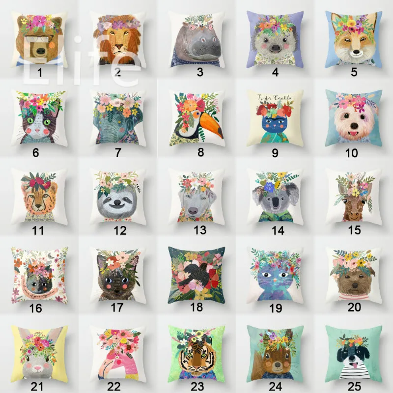 Elife Polyester Cat flower Cushion Cover Square Cartoon Animal Pillows Case Cover For Sofa Car Cafe waist Home Decor 45*45CM