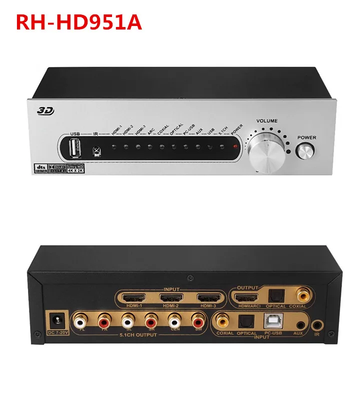 

Support 3D FLAC APE DTS AC3 WAV HDCD DSD AAC WMV MP3 LPCM M4A Dolby USB Fiber Coaxial 5.1 Channel 4K * 2K HDMI audio decoder