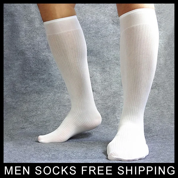 Мужские сексуальные длинные носки до колена, белые мужские официальные костюмы, прозрачные тонкие шелковые чулки, модная коллекция