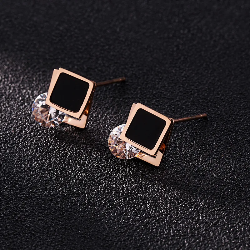 

Fashion Jewelry,Titanium steel with Zircon, Square Shell, Rose Gold earrings for female