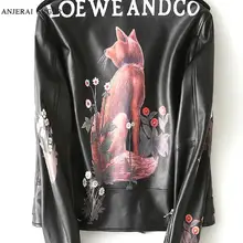 Женская куртка из натуральной овечьей кожи, новинка, черная сексуальная облегающая куртка с принтом лисы и цветов, Женская Корейская мотоциклетная куртка в стиле панк