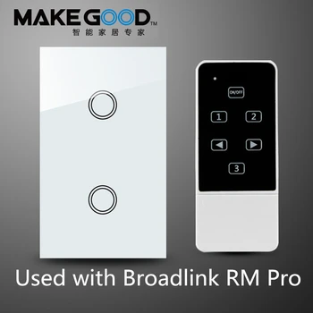 

US standard MakeGood 2Gang 1 way wireless touch switch screen light switch with remote control function, RF433 Smart home