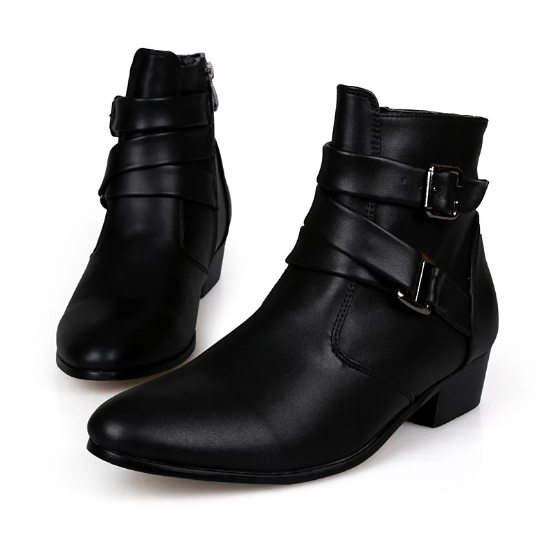 

Leather Ankle Boots Men British Style Strap Men Boots Zipper Male Martin Boots High-Cut Buckle Men Casual Shoes HH-892