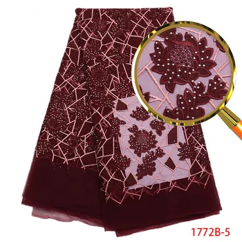 

Latest African Laces 2018 French Laces Fabrics High Quality Tulle French Wedding With Stones Nigerian Lace Fabric PGC1772B-1