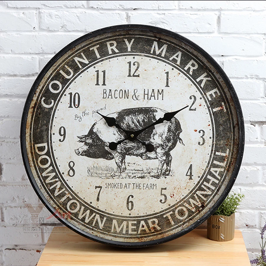 

European Large Metal Wall Clock Modern Design Antique Style Oversized Vintage Iron Clocks Wall Watch Bar Cafe Home Decor 60 cm