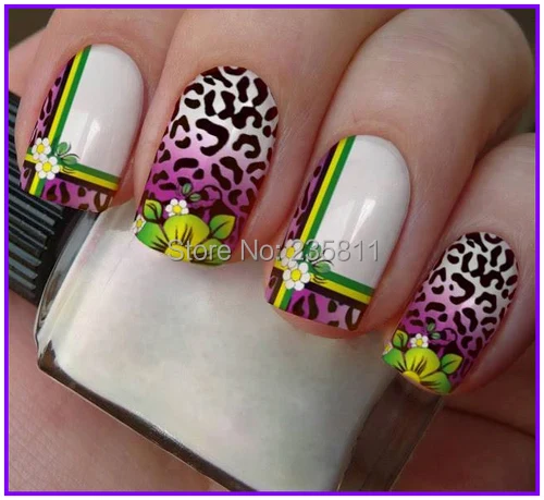 

1X Nail Art Water Transfers Stickers Nail Decals Stickers Water Decal (18.5X12.5cm) Flowers Tiger Leopard SY-A10-12