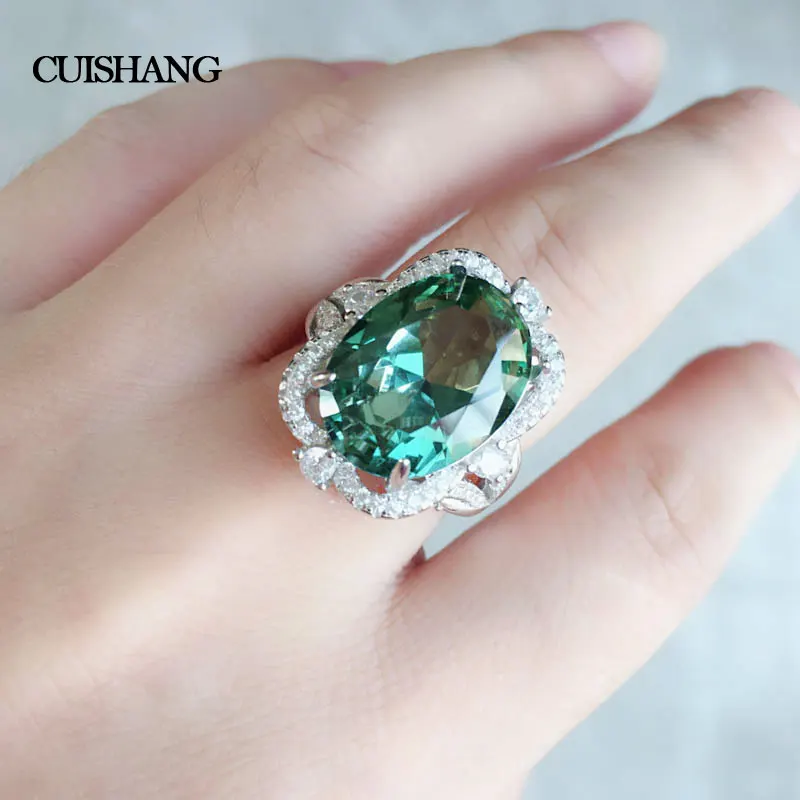 CSJ Created Green Sapphire Ring Sterling 925 Silver Classic Design Fine Jewelry Women Party Wedding Gift