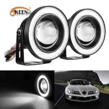 

OKEEN 2x White Red Ice Blue 2.5/3/3.5 inch COB Angel Eyes Fog Lights Led Car Headlight Lamp DRL Universal Daytime Running Light