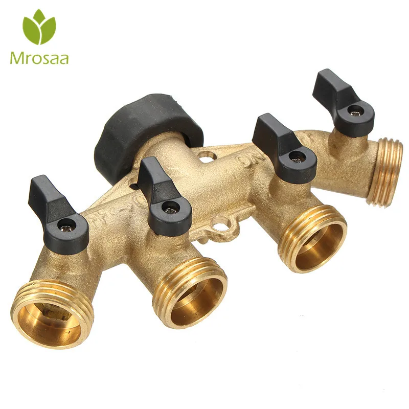 

Garden Irrigation 4 Way Hose Faucet Manifold Brass Water Segregator Garden Tap Connector Control Valve Fits 3/4" NPT taps