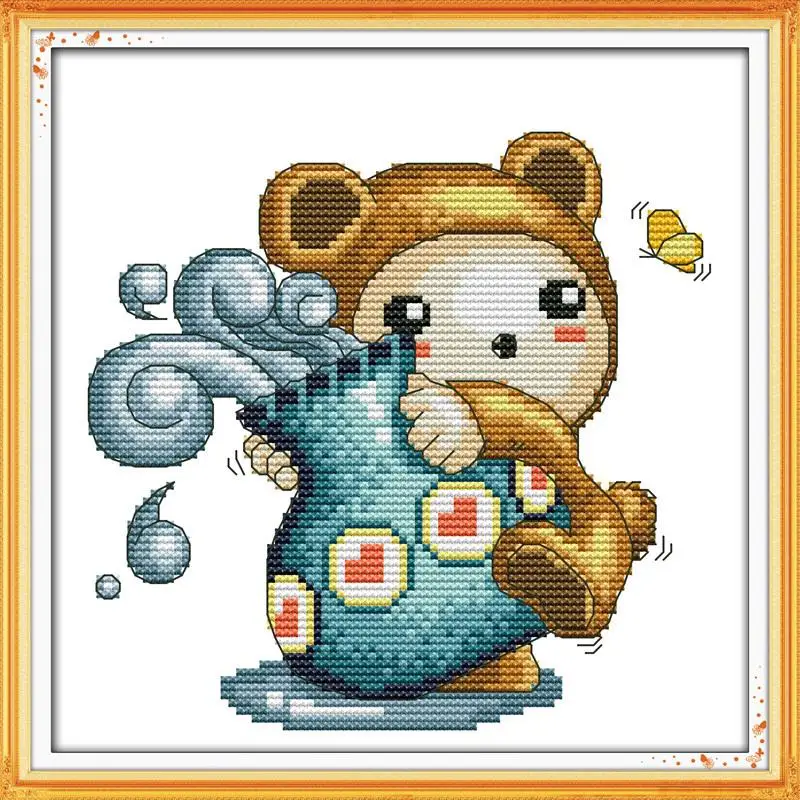Aquarius baby bear DMC China Cross Stitch Baby Diy Needlework 14CT 11CT Counted Chinese stitch Kits for Embroidery Crafts | Дом и сад