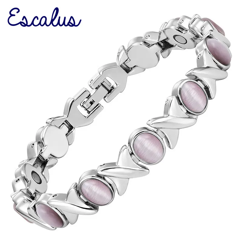 Beste Escalus Vrouwen Licht Paars Cat Eye Stenen Zilveren Armband Magnetische Dames Sieraden Healing Bangle Polsband Charm