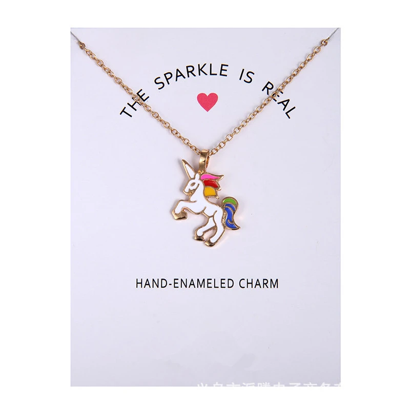 

New Korea Fashion Accessories Gold Color Glaze The Sparkled Is Real Unicorn Animal Clavicle Pendant Necklace For Women Gift Card
