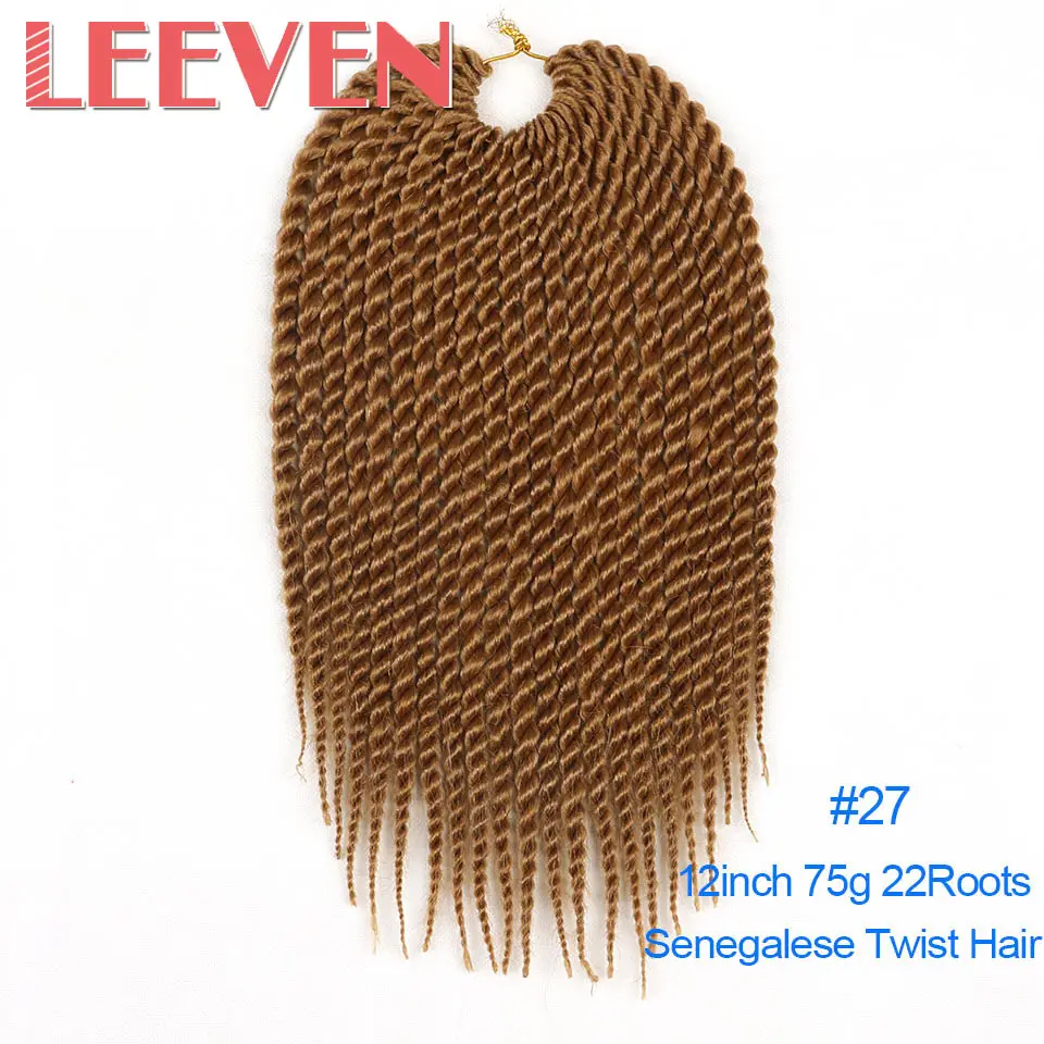 Leeven Сенегальские крученые вязанные крючком косички волосы 12 дюймов 24 дюйма синтетические косички для наращивания волос высокотемпературные волокна вязанные волосы - Цвет: #27