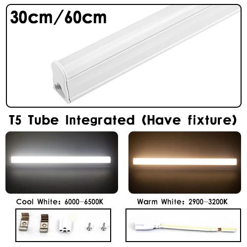 Светодиодный трубки T5 люминесцентная лампа светильник интегрированный T8 настенный светильник 30 см 60 см 1ft 2ft 6 Вт 10 Вт, холодный и теплый белый 110V 220V 240V - Испускаемый цвет: T5 Tube Integrated