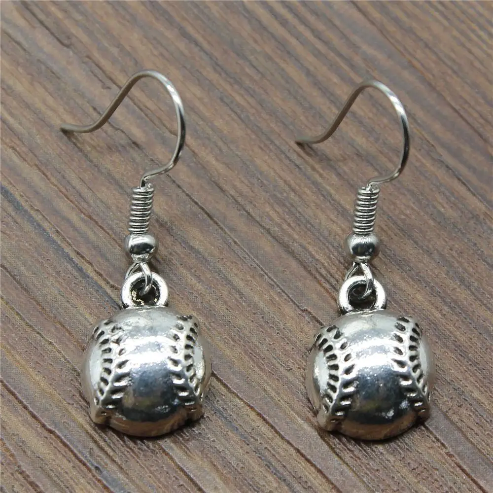 WYSIWYG Fashion Handmade Baseball Drop Earrings, Vintage Baseball