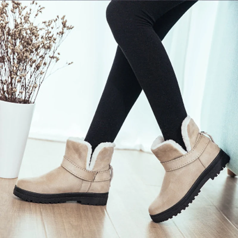 

Warm Plush Insole Women Boots Winter Boots Women Ankle Boots Female Solid Snow Boots Plus Size 44 Booties Woman 2018 Ladies Shoe