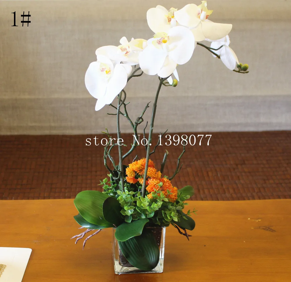 

1 set orchids real touch flower with leaves artificial orchids arrangement DIY arrange flower no vase