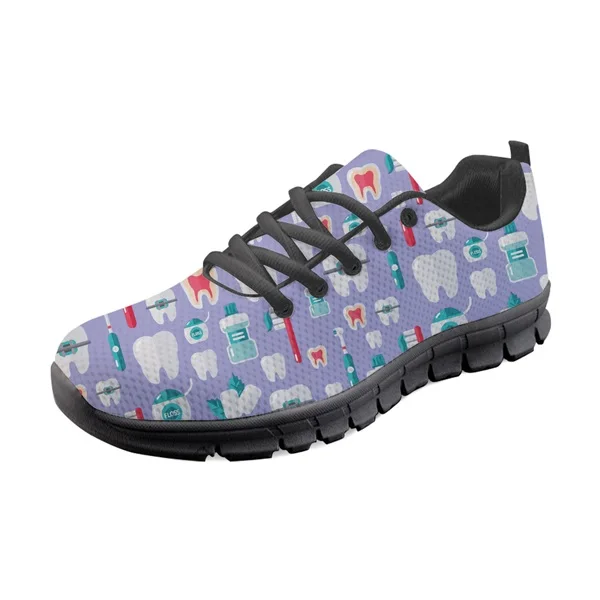 INSTANTARTS/фирменный дизайн; черные кроссовки со шнуровкой; женская забавная обувь с мультяшным принтом «дантист»/«зубы»; Летняя обувь на плоской подошве для девочек; дышащая обувь - Цвет: HK013AQ-B