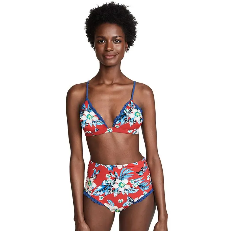 

New Print Gathered High Waist Swimming Equipment Summer Swimsuit Bikini